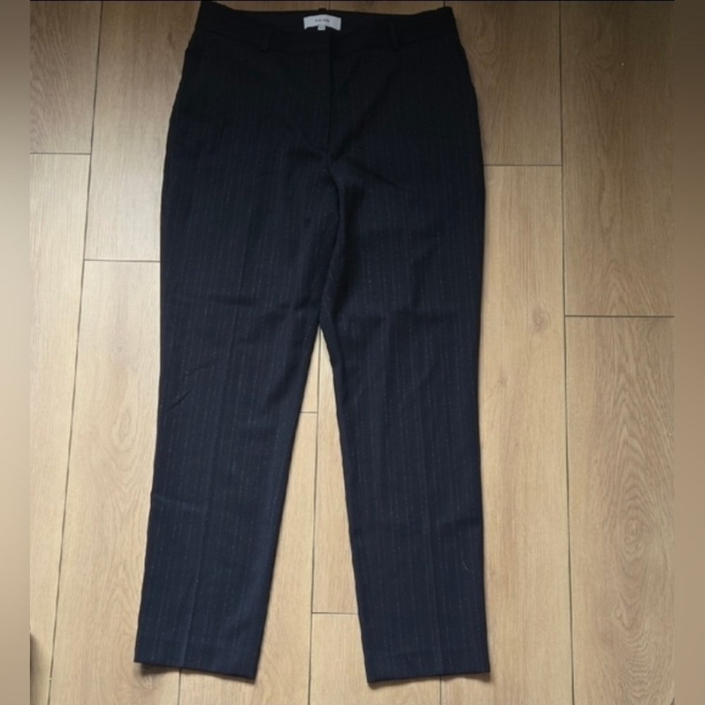 REISS Slim Fit Wool Blend Pinstripe Trousers In Navy Sz 8
